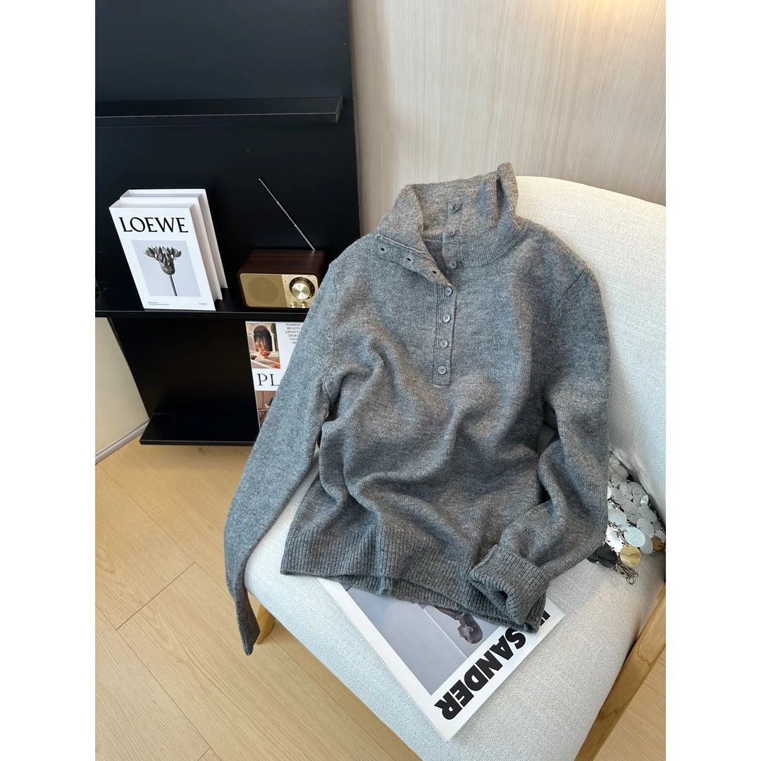 真心好穿！宽松慵懒风！灰色针织衫女毛衣宽松松驰感气质好看上衣