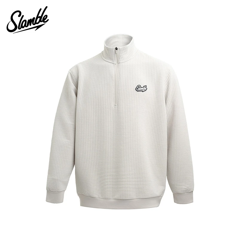 SLAMBLE男士华夫格半拉链运动套头衫立领卫衣打底纯色百搭秋季新