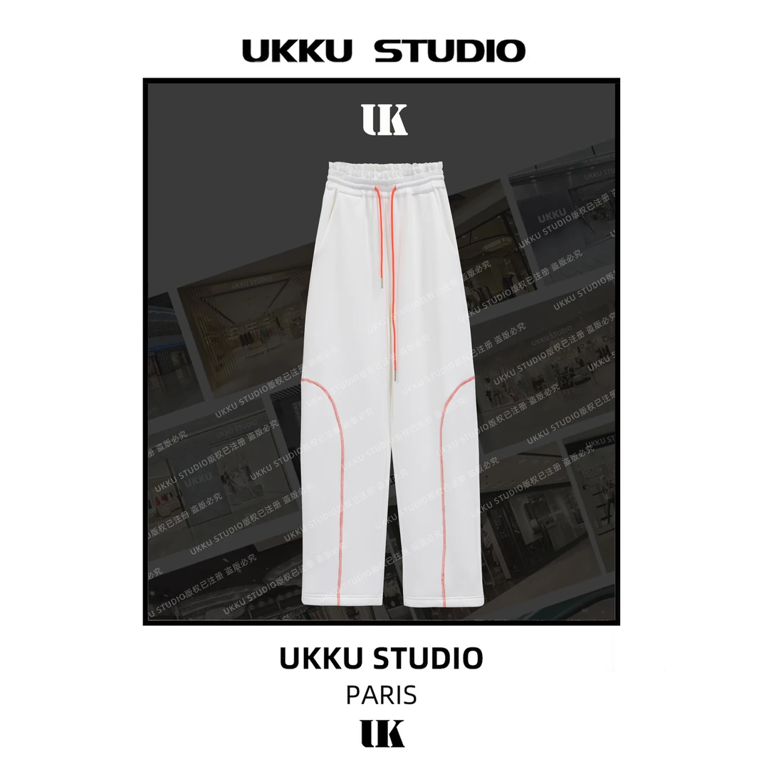 加绒【UKKUSTUDIO】时尚女士设计师款潮牌个性休闲弯刀裤512890