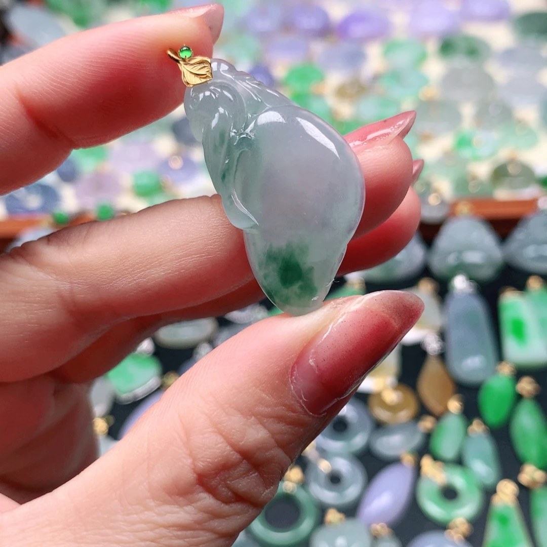 翡翠18K金镶嵌吊坠(不含链)