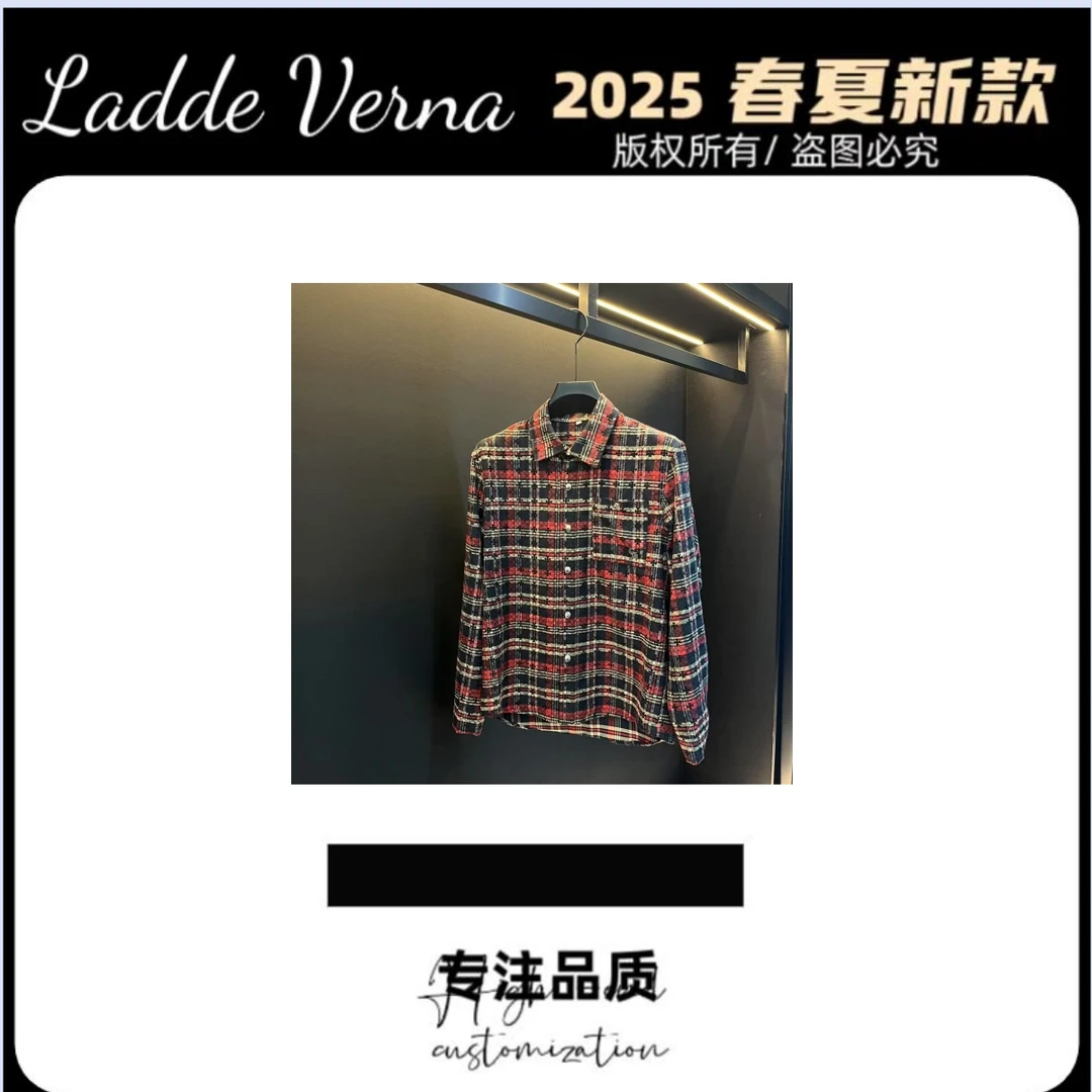 Ladde Verna【五五专属-DD02】春季时尚休闲运动男士潮流格子衬衫