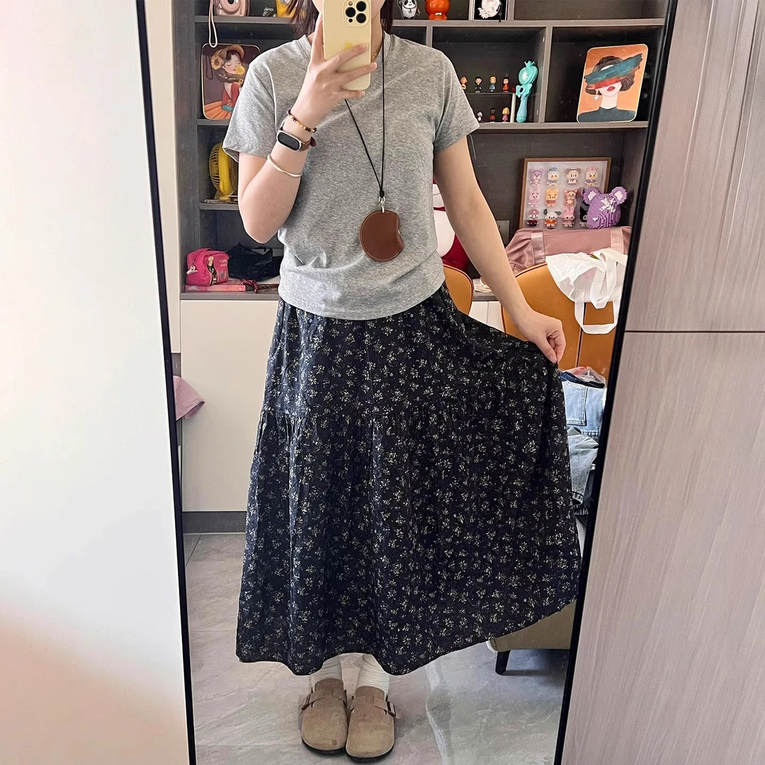 韩系碎花半身裙夏季大码女胖mm高腰显瘦遮肚梨型身材a字长款裙子