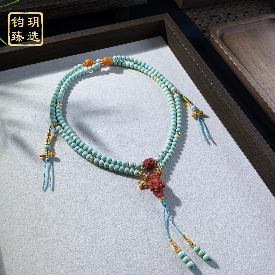 【古拙专属】108原矿绿松修行象神蜜蜡念珠 | 多样性发一 CC0004