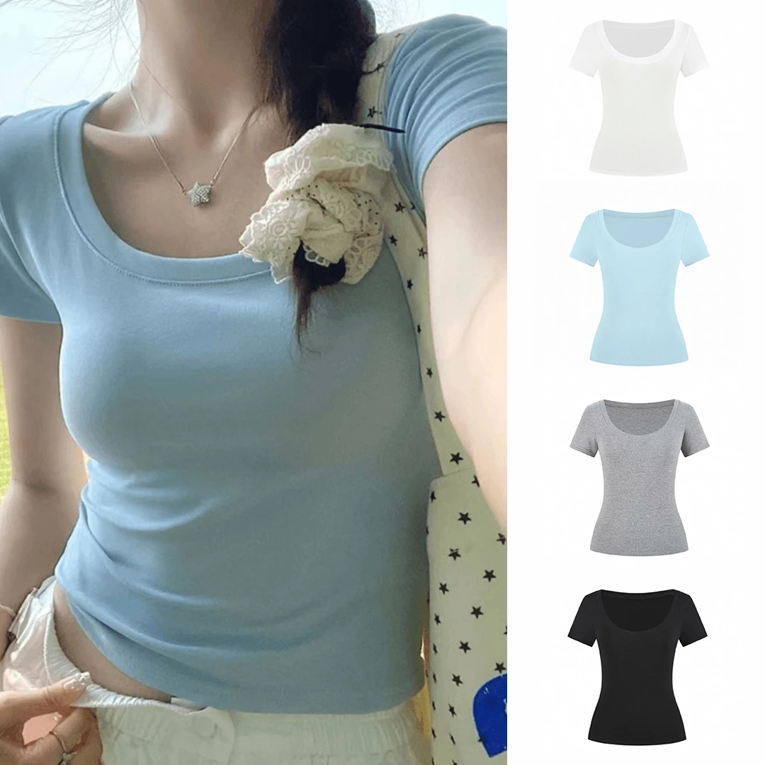 【一只璐甄选】B128 PRPN修身正肩U领短袖上衣#T0589