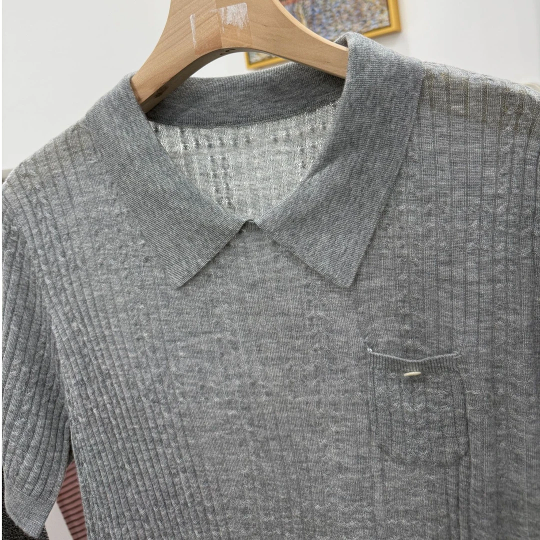 8010夏季新款美丽诺羊毛女装短袖针织衫透气羊毛衫毛衣