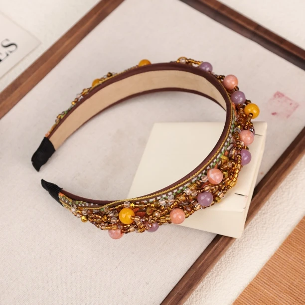 LZ3077爆汁糖果 朱柿紫色小米珠编织发箍琉璃发饰