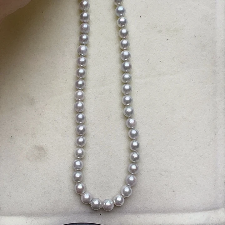 银S925镶嵌海水珍珠项链7-8mm海水真多麻珍珠项链