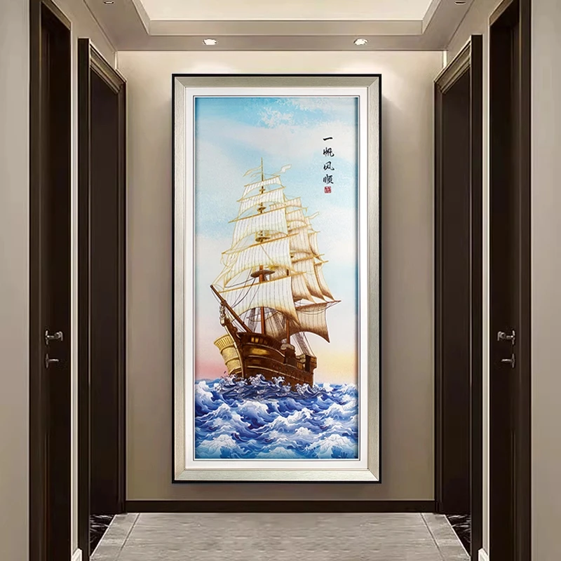 【织锦绣】一帆风顺入户门玄关织锦绣装饰画现代简约新中式苏绣挂画