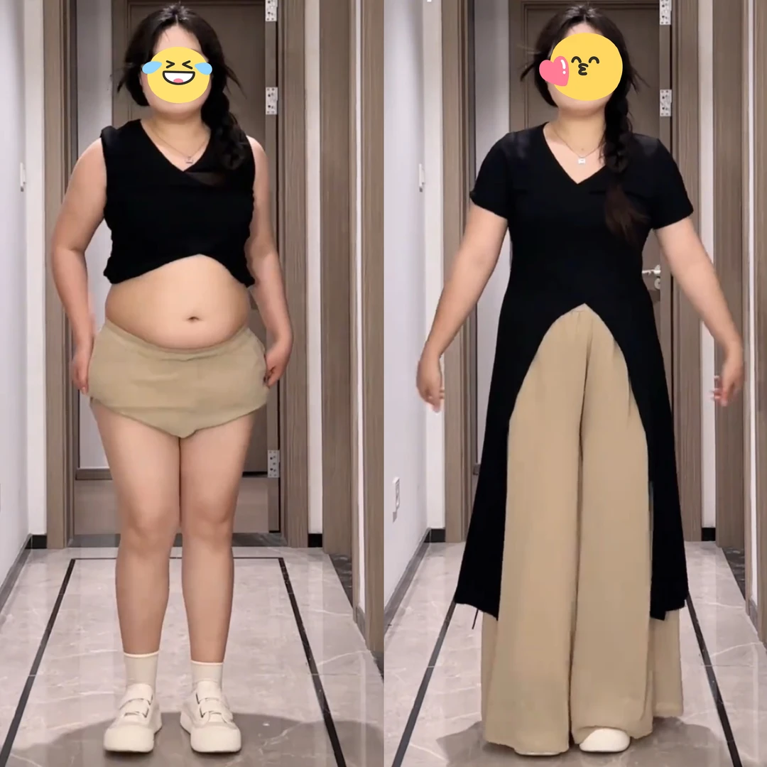 大码时尚套装女夏季黑色短袖开叉上衣胖MM直筒阔腿垂感裤子两件套