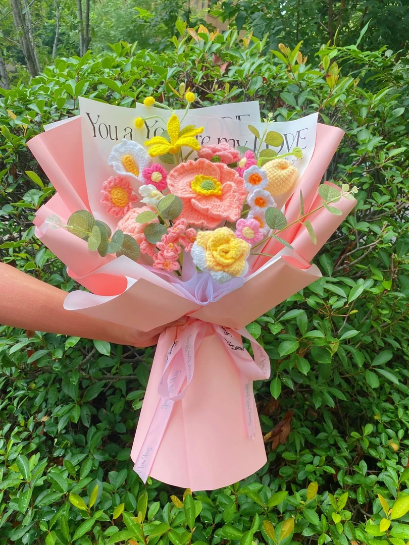 手工毛线编织花束虞美人母亲节送妈妈婆婆情人节送女朋友闺蜜