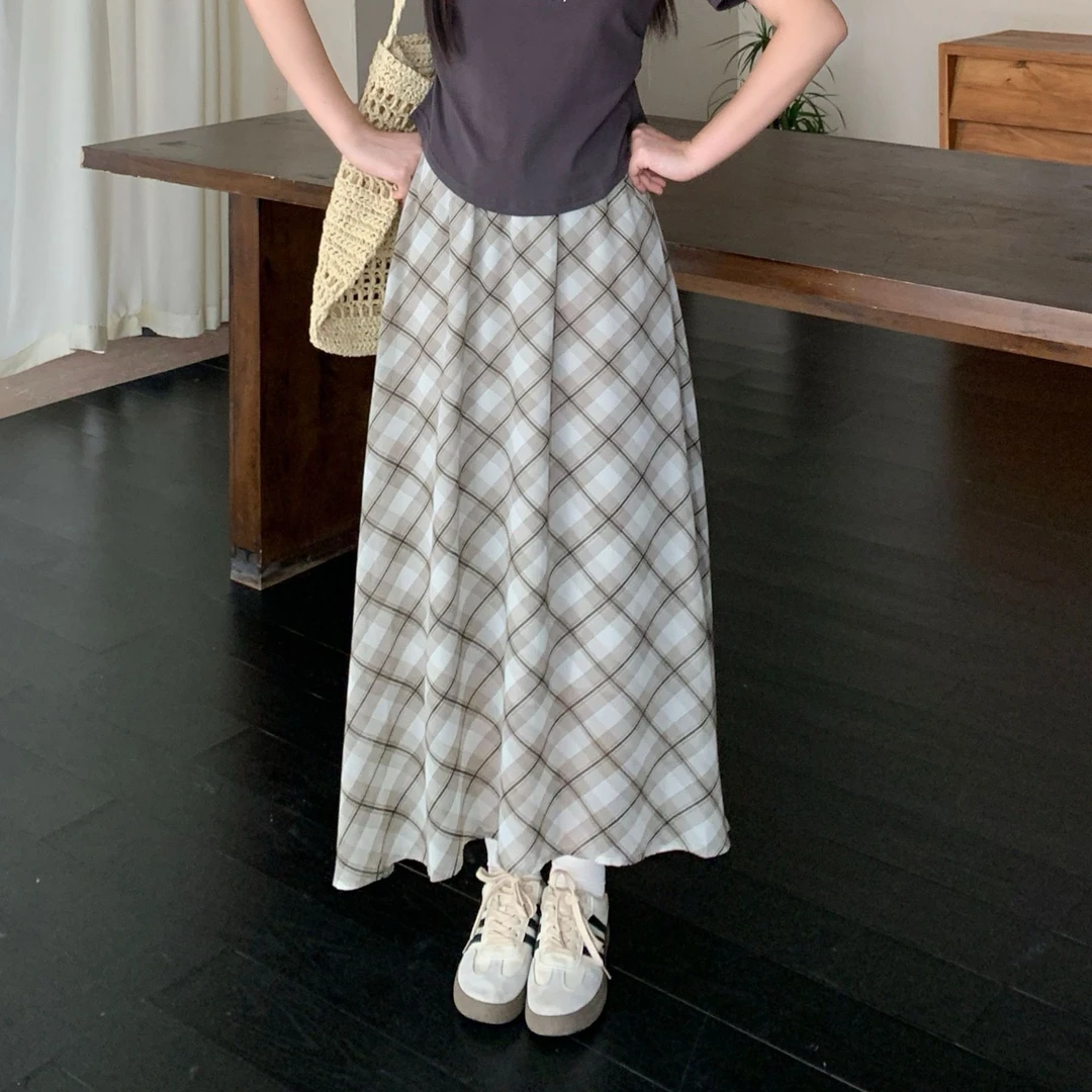 清2025夏新款微胖mm大码女格纹半身裙甜妹百搭显瘦包臀a字裙64913