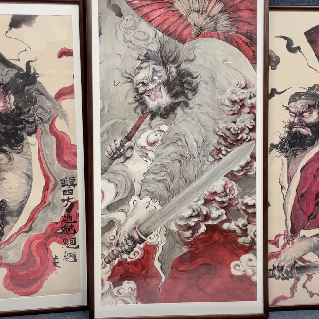版画手绘140*70cm带框