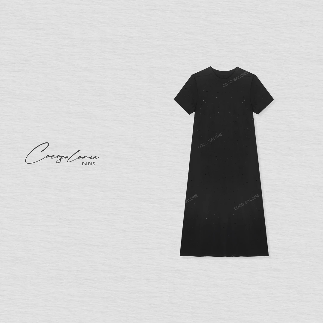 韩彬彬"小钻收藏家"烫钻设计轻奢高级小众女装短袖连衣裙1323-2