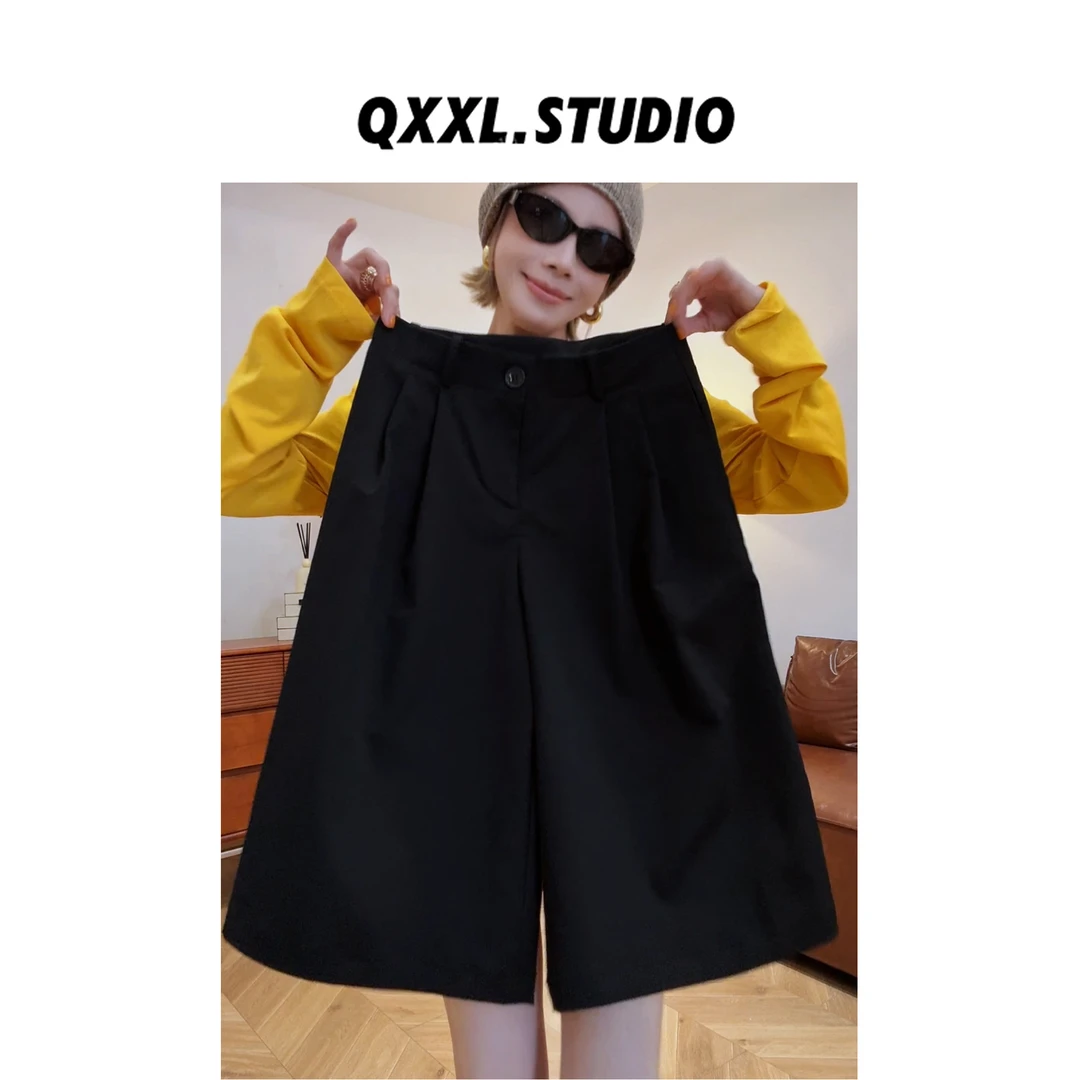 邱小小丽呀 早秋高腰阔腿五分裤女直筒显瘦百搭通勤薄休闲中裤