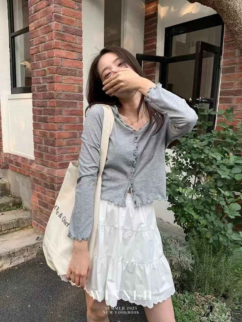 甜美温柔减龄百搭木耳边开衫6833  衣长50