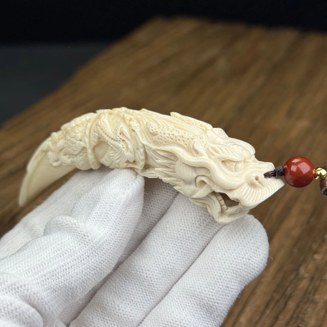 H1771天然猛犸牙 雕刻龙牙尖 97mm支持鉴定 假一罚四