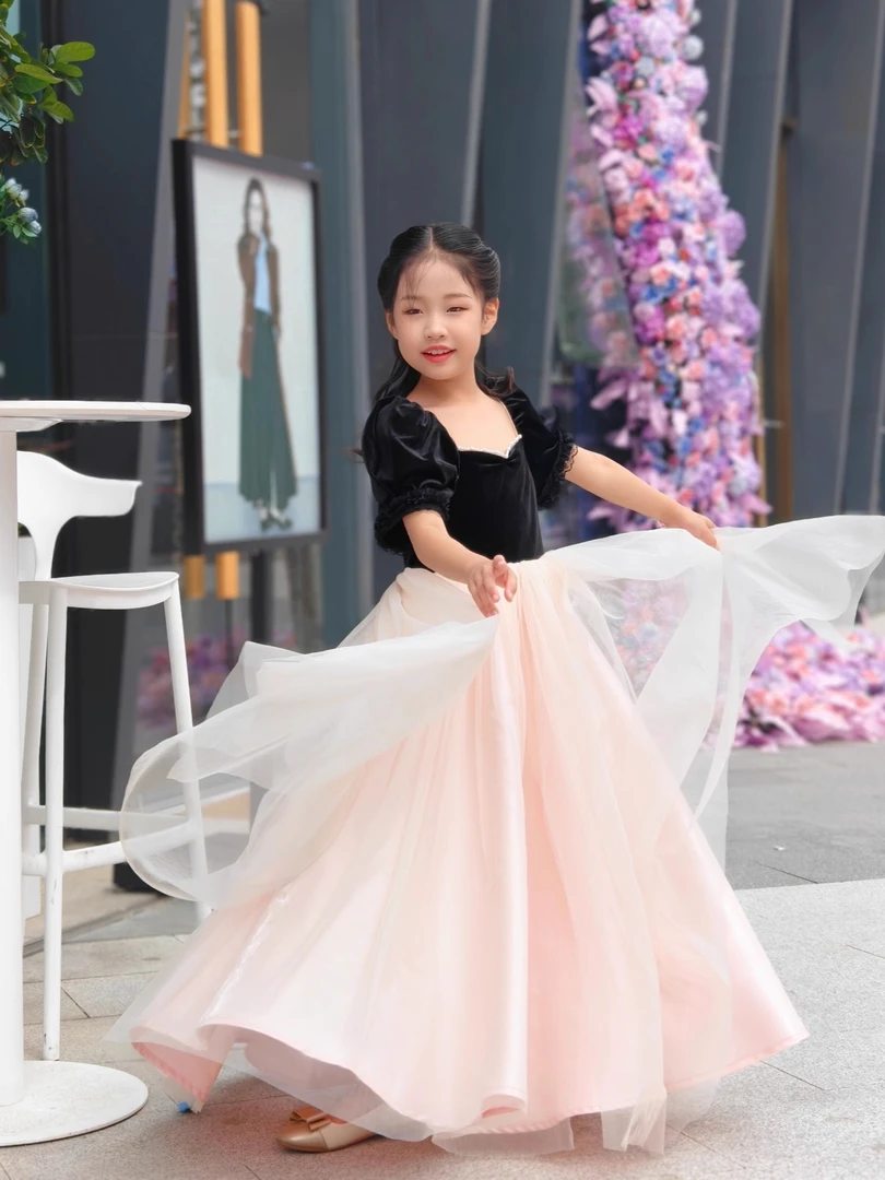 仙童堡礼服公主风长款公主裙舞蹈服钢琴演出服优雅休闲风模特走秀