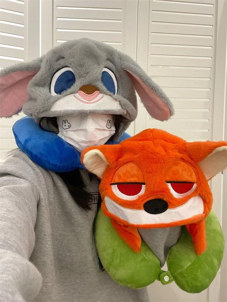 迪士尼疯狂动物城朱迪尼克帽子耳朵会动帽子围巾防风送女朋友礼物