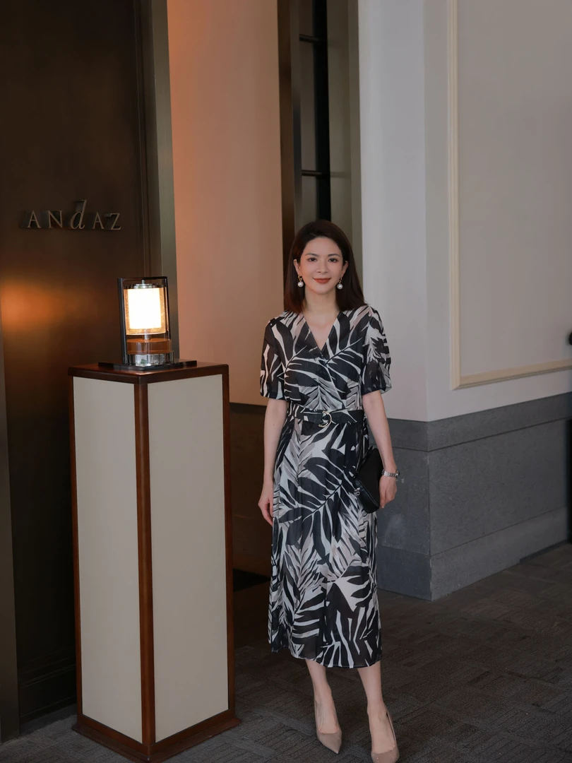 苎麻棉散尾葵印花25年夏款系腰带气质吊带裙+连衣裙#423