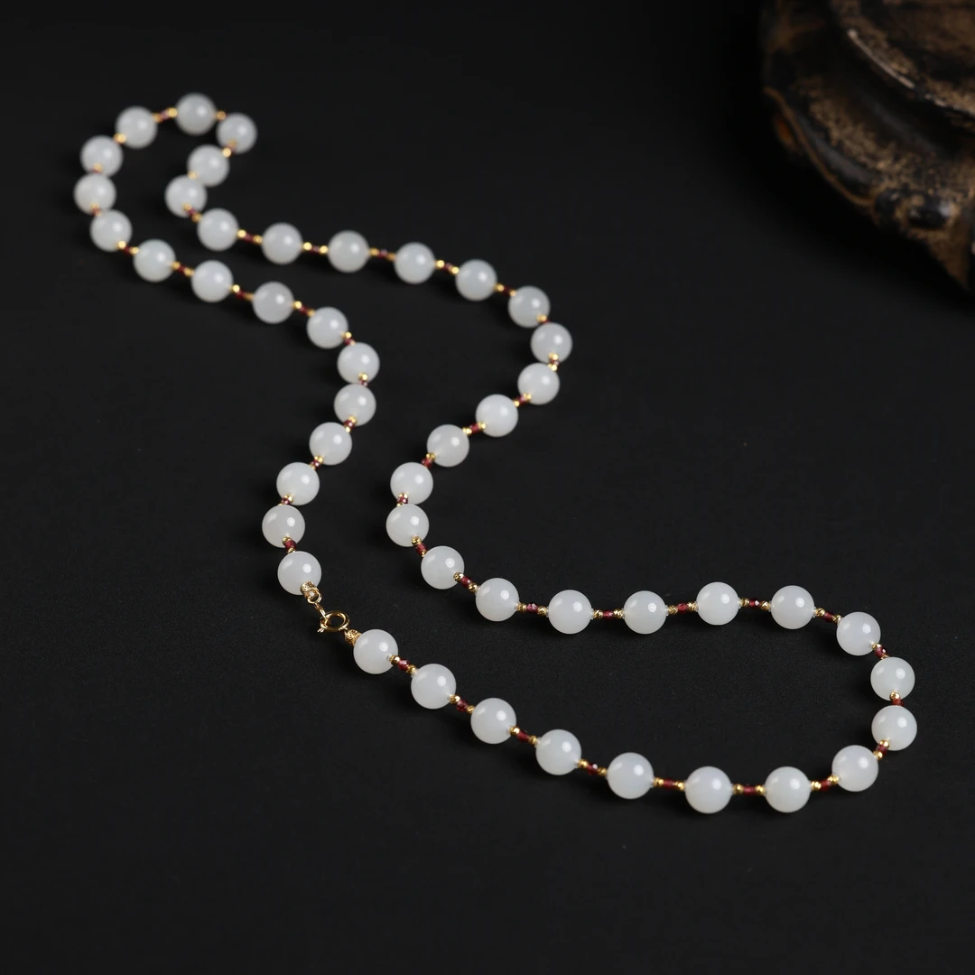 阑烟 | 严选精品和田玉青海白玉6mm项链