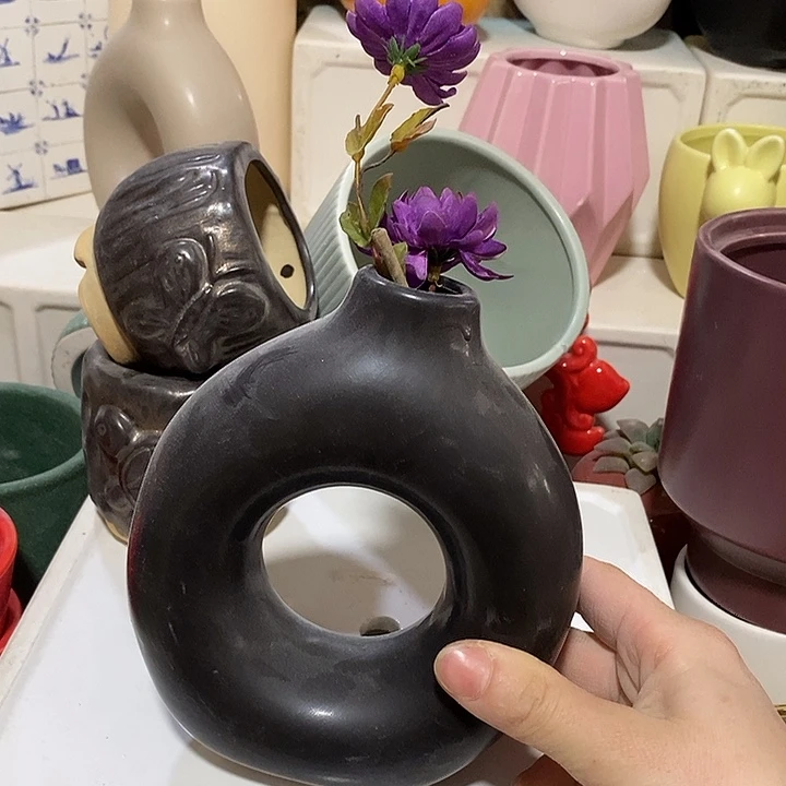 陶盆有孔 瑕疵针孔漏釉介意勿拍外高 16外口3