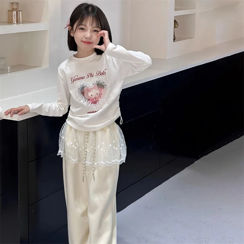 女童长袖套装春装2025新款女大童打底衫儿童春秋韩系穿搭短款上衣