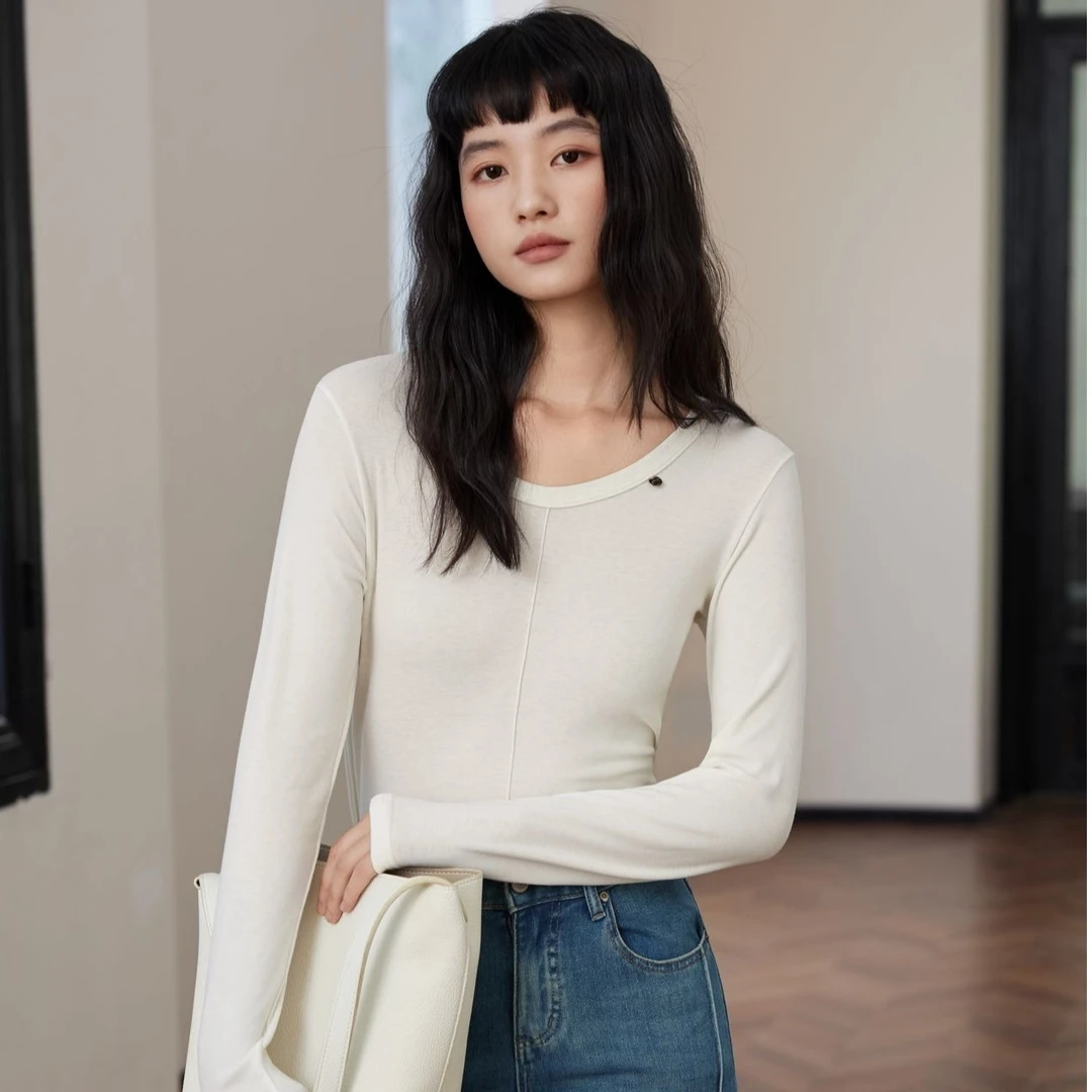 [天丝+羊毛]圆领天丝小亮片打底衫-L061