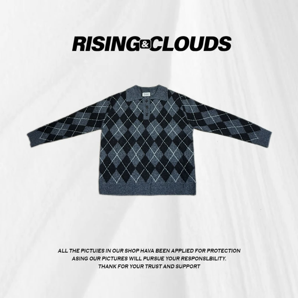 RISING&CLOUDS【莎莎】冬季时尚百搭舒适菱形格子毛衣110084