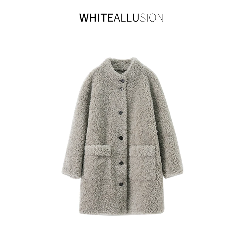 素典【北欧秘境】立领慵懒风纯羊羔毛皮草外套中长皮毛一体大衣3395