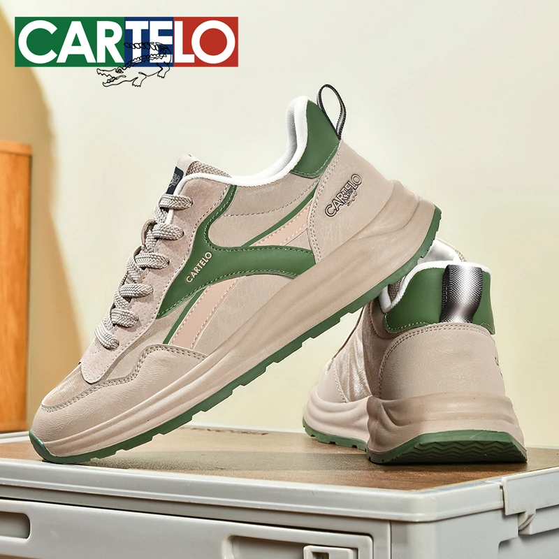 CARTELO/卡帝乐鳄鱼秋季时尚皮面透气男士休闲运动潮鞋百搭跑步鞋