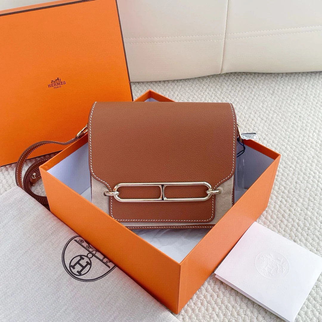 99新 Hermes/爱马仕 roulis猪鼻子mini金棕淡金扣w刻 CJM11-1042