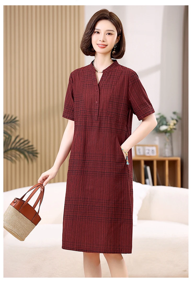 5530短袖连衣裙女装中长款款宽松休闲直筒裙2025夏季连衣裙子