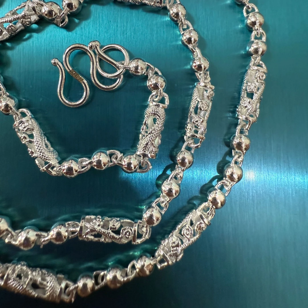 足银手链 足银鳳祥镂空龙鳞款新中式足银百搭霸气链子