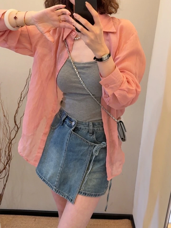 老赵服饰 夏季薄款衬衫慵懒风翻领防晒开衫上衣外套 21AU3563