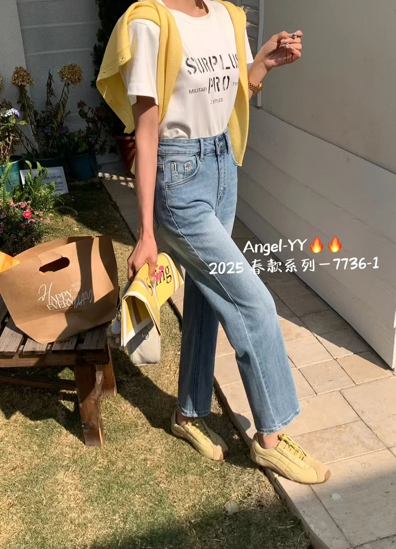大码牛仔裤Angel YY7736春款烟管裤弹力小直筒弹力显瘦九分女裤子