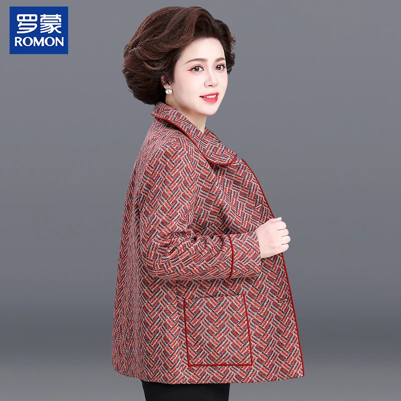 罗蒙妈妈装春季毛呢外套中年洋气新款呢子百搭中老年女士奶奶上衣