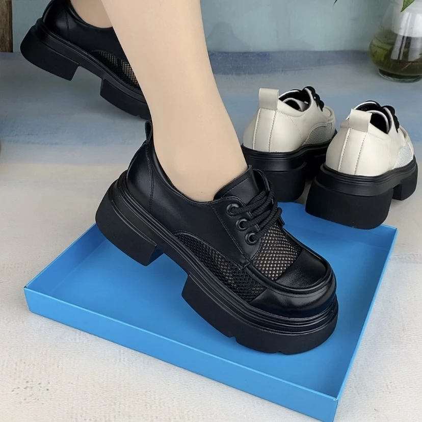 102春夏女新款网纱透气轻便百搭英伦风厚底圆头百搭网面小单鞋