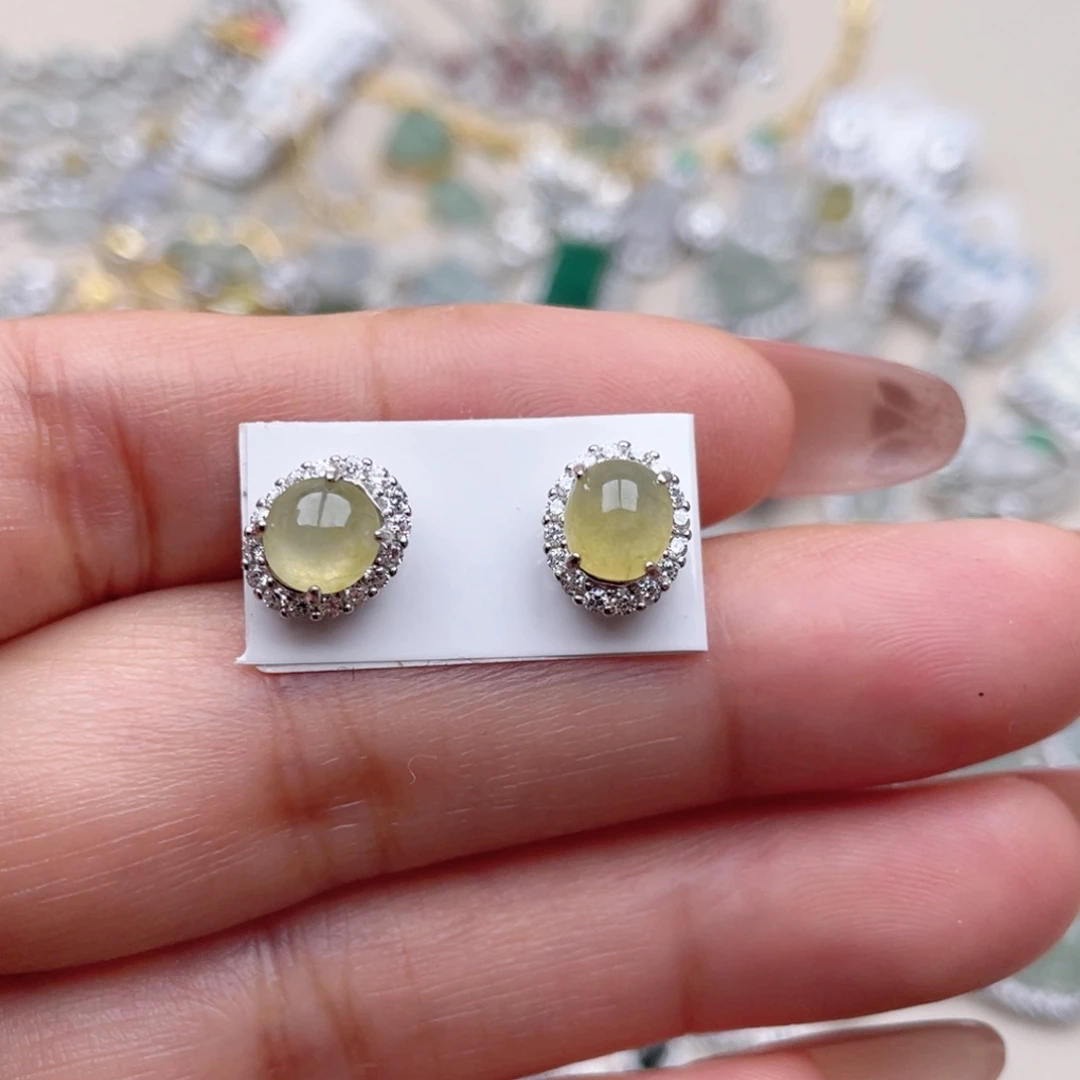 翡翠银S925镶嵌耳饰