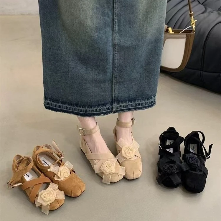 玛丽珍单鞋女春季2025脚腕鞋子绑带芭蕾舞鞋法式浅口复古平底潮