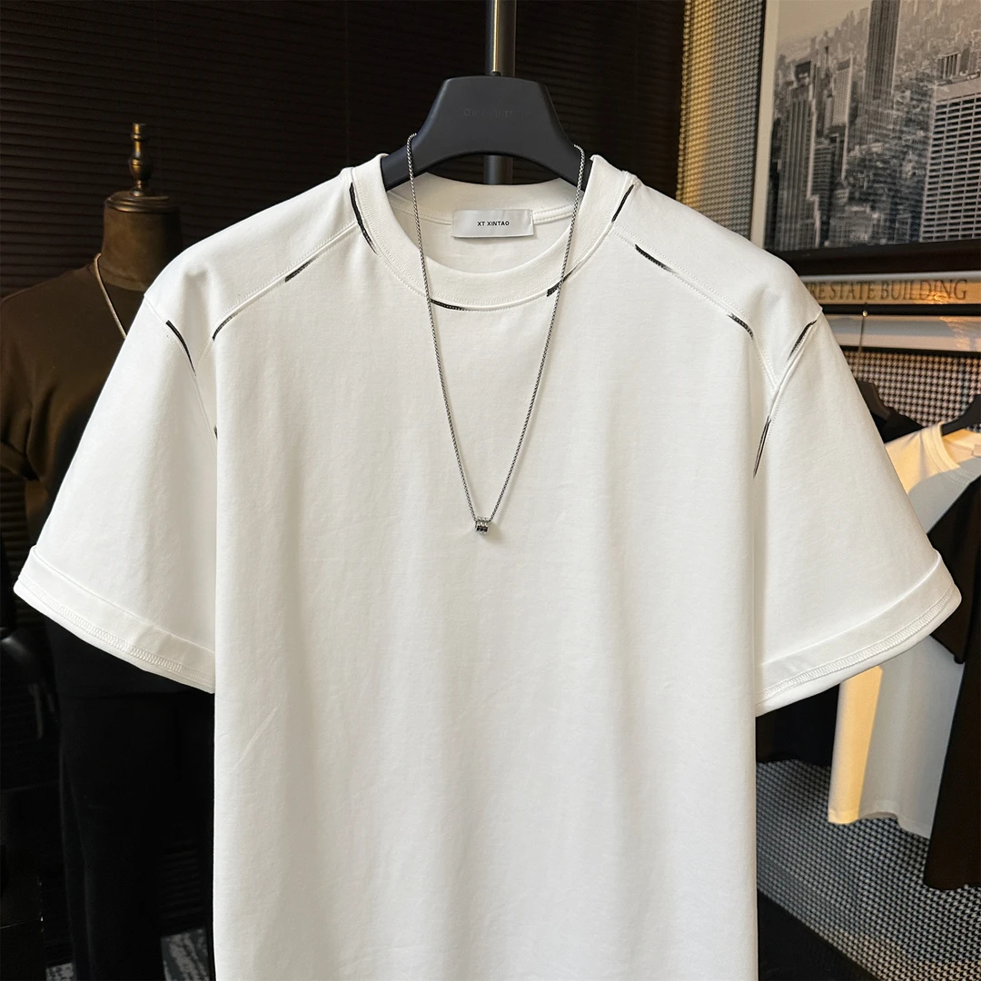 【断码处理】原创设计男士夏季重磅撞色设计简约百搭圆领夏季T恤