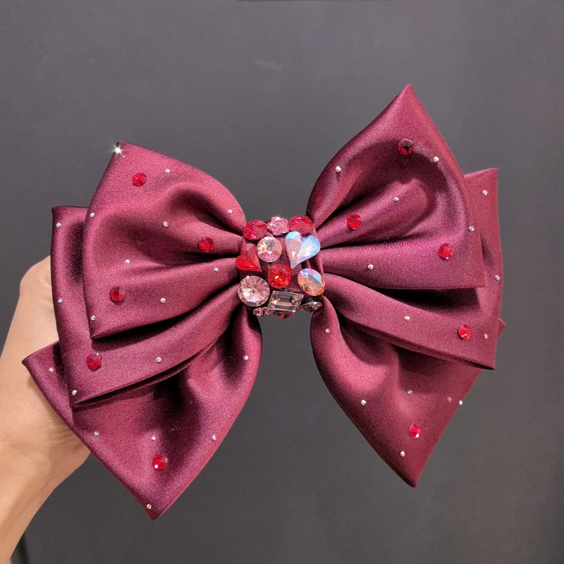 韩版大红蝴蝶结弹簧夹法式千金风少女风头饰气质发卡时尚发夹重工