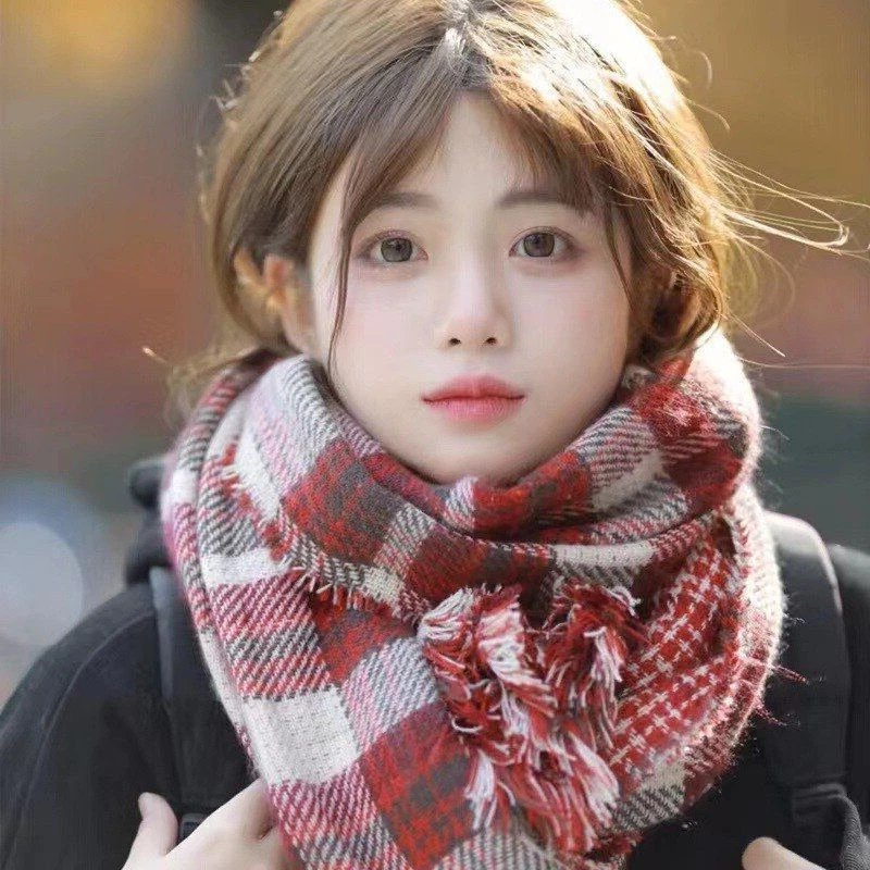 双面女东韩国秋冬季格子保暖复古围巾圣诞新款围巾仿羊绒大门ins