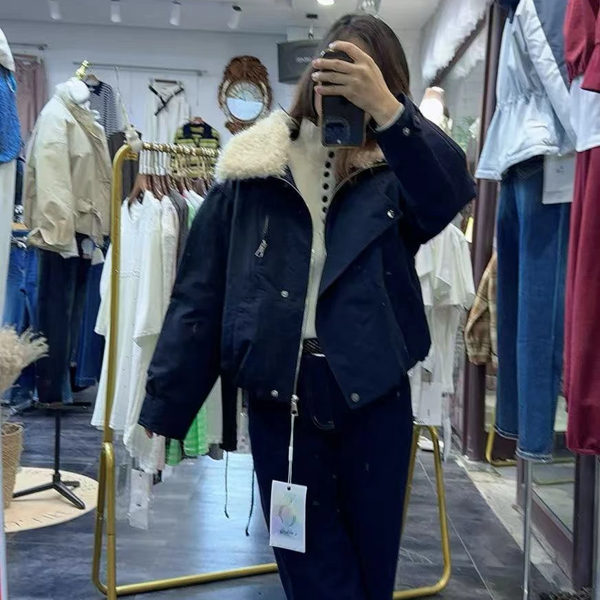 秋冬新品加绒加厚二棉毛领设计外套上衣女韩版内胆加毛休闲百搭潮