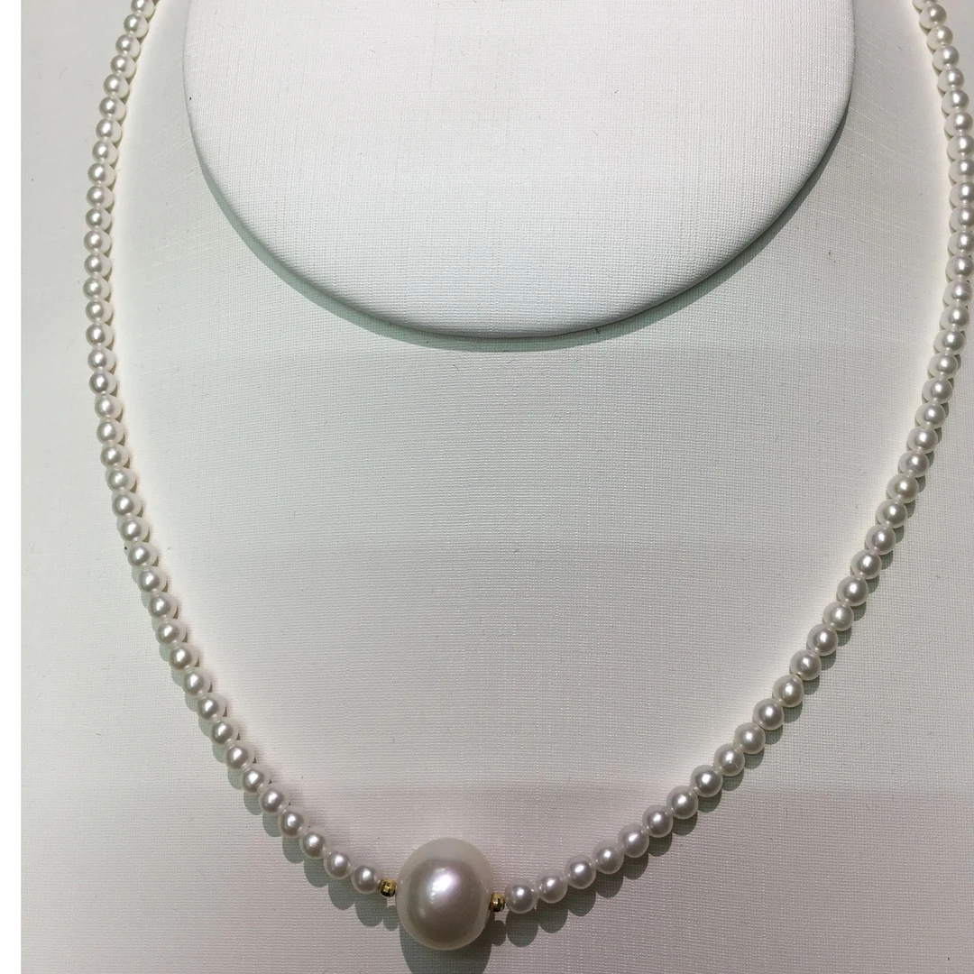 3-4mm淡水珍珠+11mm路链通18k金扣子