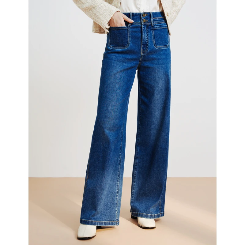 【欧若风】珂思直筒长款高腰牛仔裤(水洗产品)EY00314P1