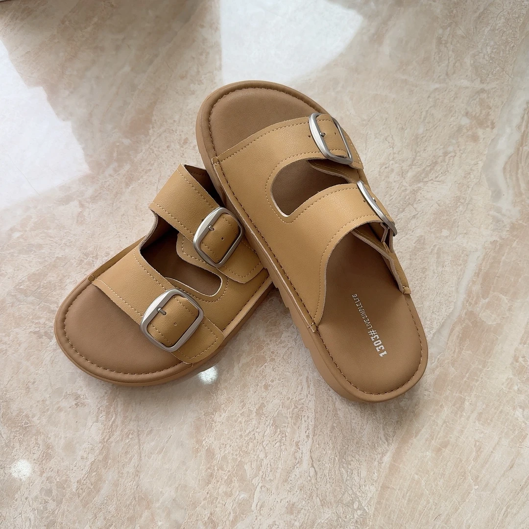 5318-06薄款纯色夏季一字拖女外穿大拖鞋外穿复古舒适厚底