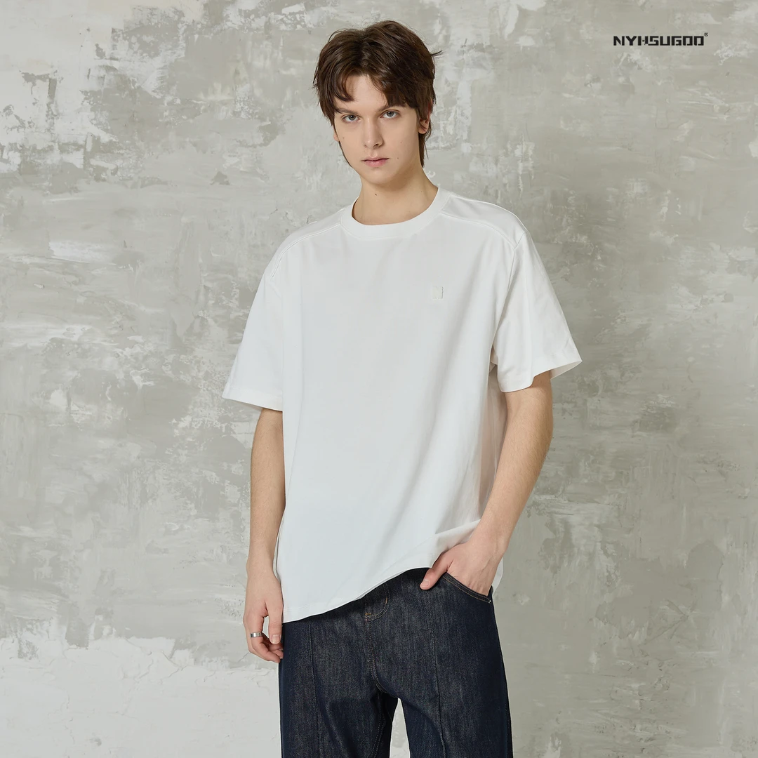 NYHSUGOO/南乙3443春夏新款男士100%棉圆领上衣情侣美式短袖T恤