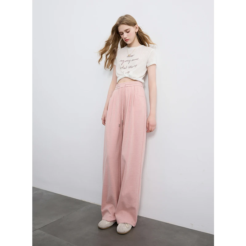 【垂感糯米裤】三彩2025春季新款休闲长卫裤高腰宽松直筒阔腿女M