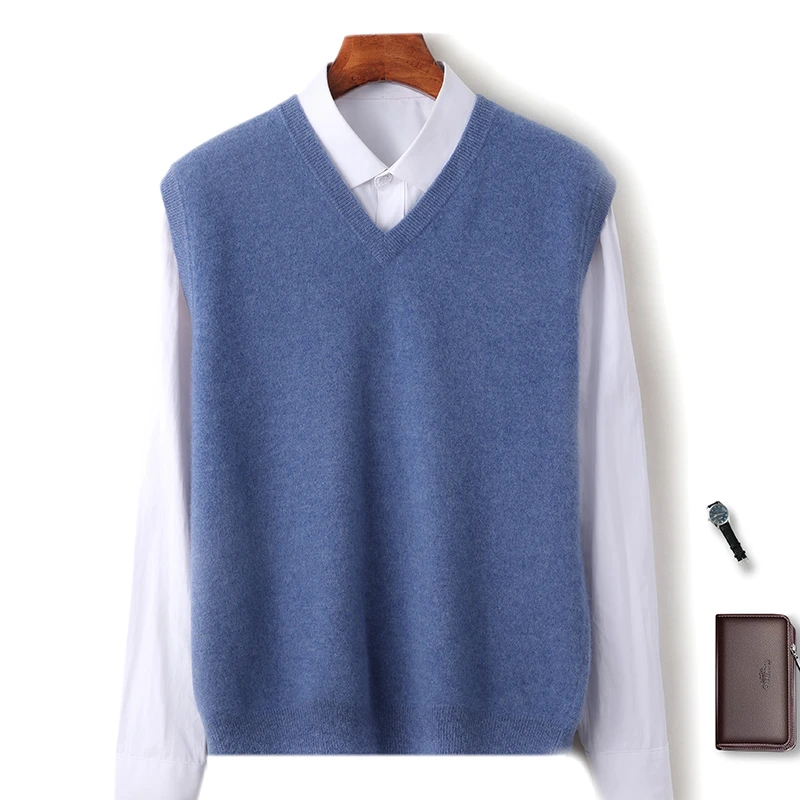 高端~秋冬商务V领纯色套头男士马甲羊毛衫时尚百搭休闲保暖针织衫