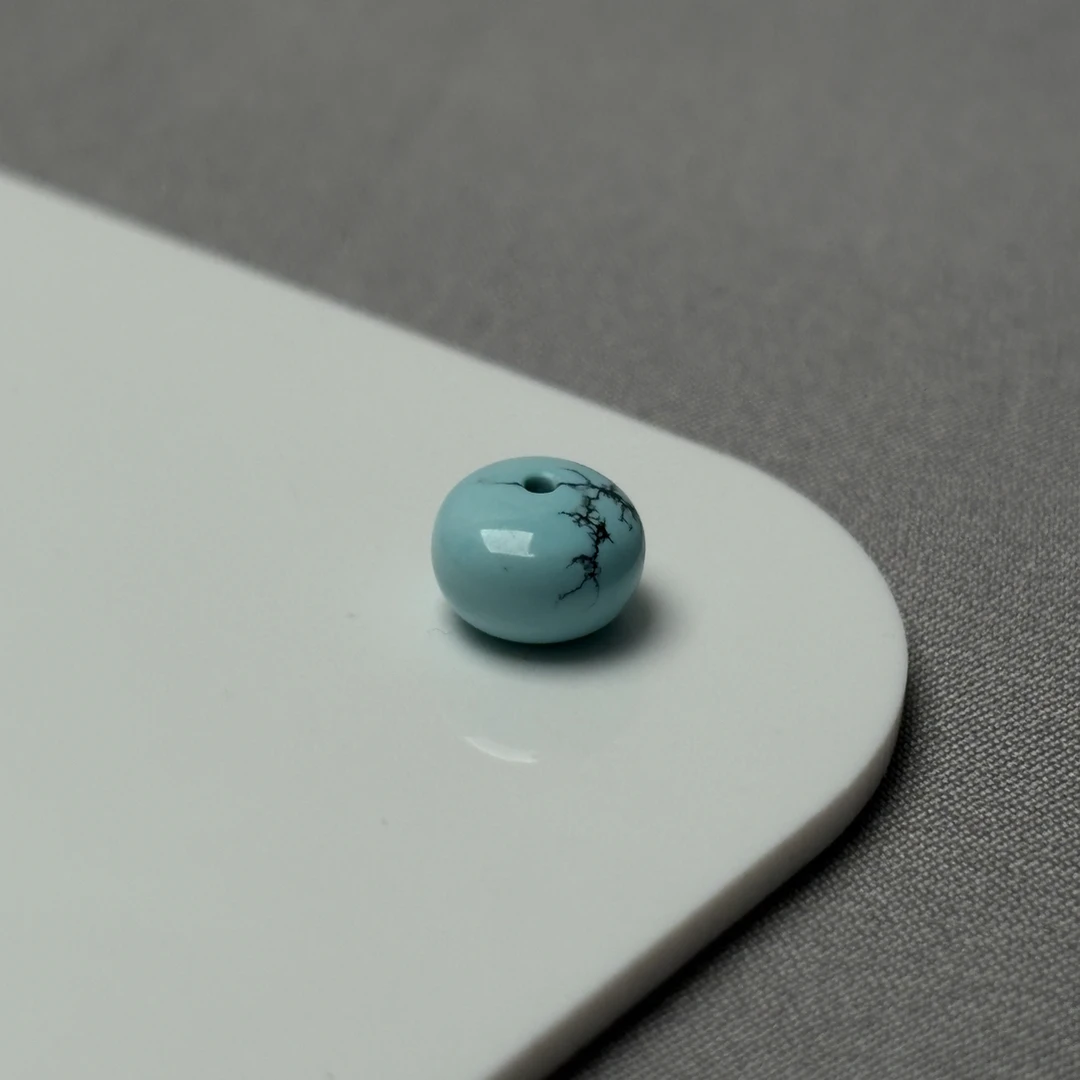 原矿高瓷水草纹隔珠 蓝料 料质细腻 尺寸9×4.8mm